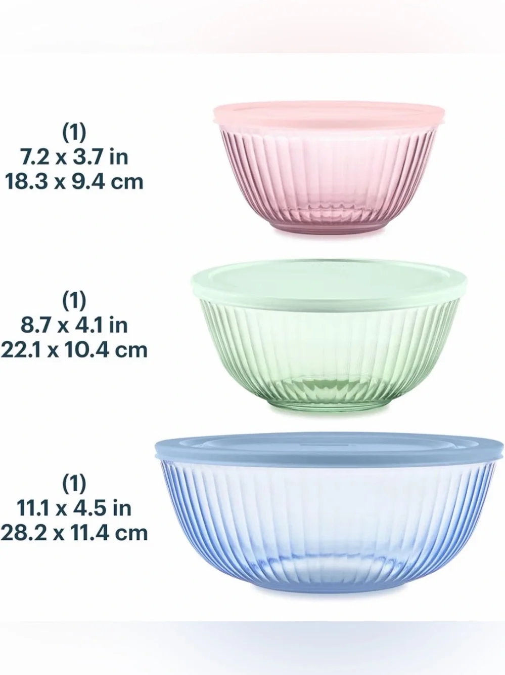 PYREX NWT 3pc Colors Tinted (3-Pack) Sculpted Tinted S, M, L, Glass Mixing Bowls